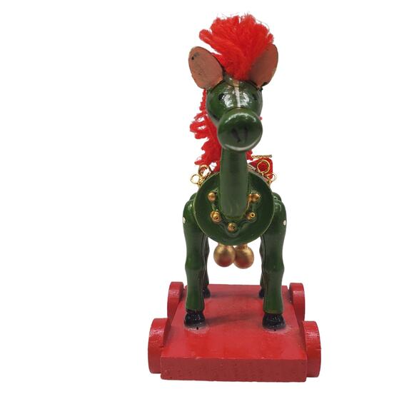 Vintage Wooden Red Rocking Horse Christmas Ornament Trojan Horse Ornament - Picture 3 of 13
